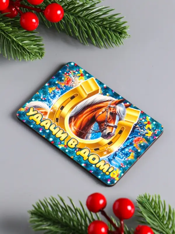 Магнит новогодний "Удачи в дом" 9,5х6,5 см