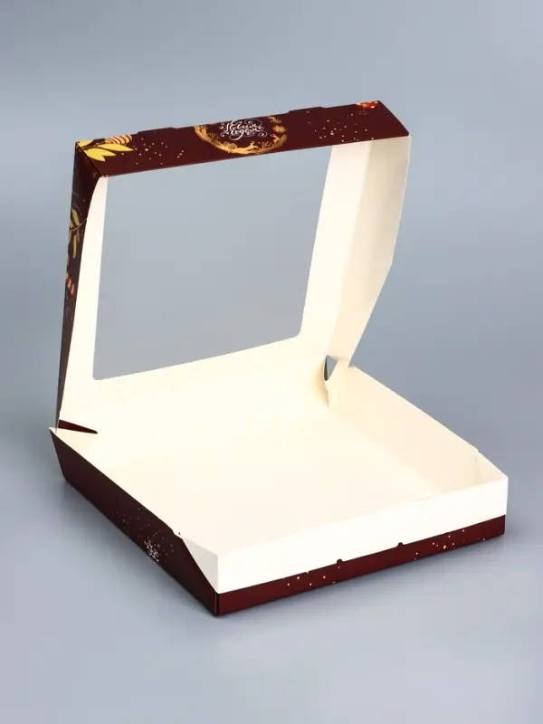 Коробка складная, подарочная новогодняя с окном Merry christmas 20&times;20&times;4 см