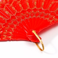 Веер пластик, текстиль "Цветочный рай" широкие лопасти, блёстки МИКС 23 см