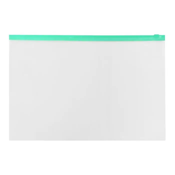 Папка-конверт на ZIP-молнии A4, 150 мкм, Calligrata, прозрачная, зелёная молния