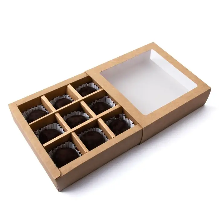 Коробка для 9 конфет, крафт, 13.5&times;13.5&times;3.2 см