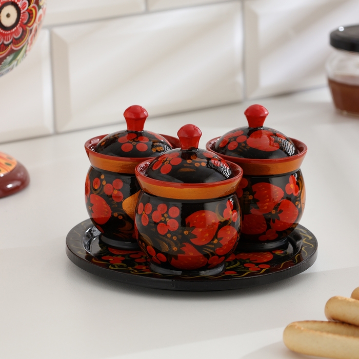 Набор специй &laquo;Земляничка&raquo;, средний, 15&times;15&times;6 см, хохлома