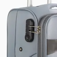 Чемодан 20",Текст,36*25*58,отд на молнии,1 нар/карм, увелич,код замок,4 колеса, т.серый