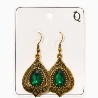 Серьги со стразми "Винтаж" капля, цвет изумрудный в чернёном золоте