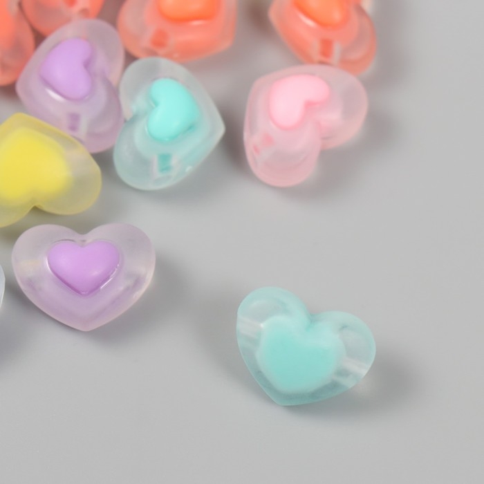 Бусина акрил "Сердце в сердце - матовое" набор 25 шт разноцветные 1х1,7х1,3 см