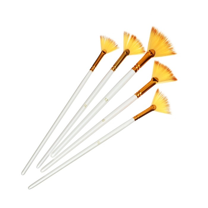 Набор кистей веерных, синтетика, плоские, в блистере, 5 штук