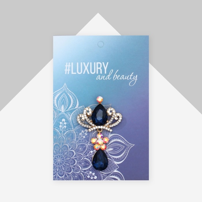 Брошь &laquo;Императрица&raquo; с подвеской, цвет сине-белый в золоте