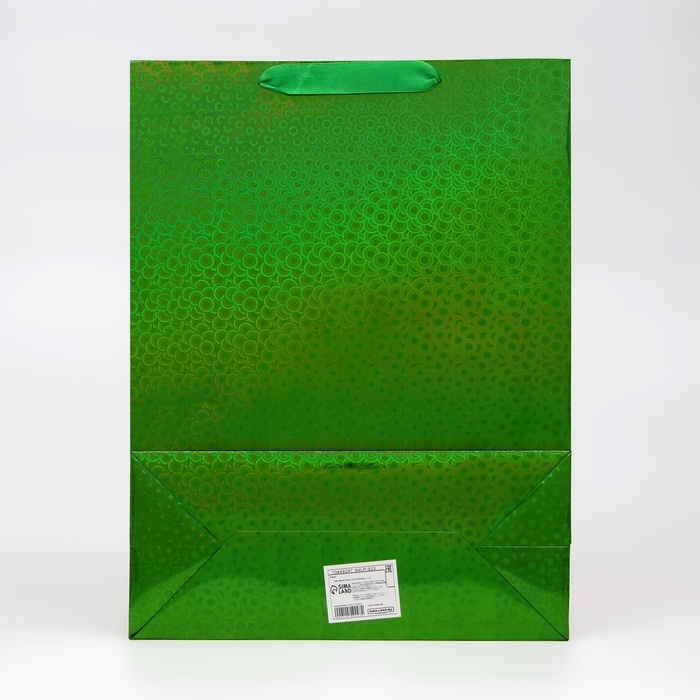Пакет подарочный, фольгированный, упаковка, с окном "Сердце", "Зеленый", L 40 х 30 х 13 см