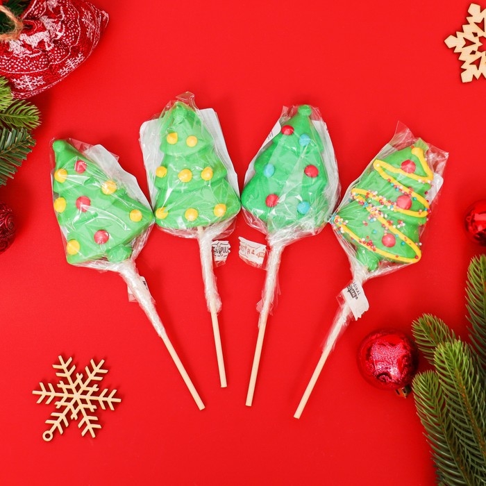 Новый год. Карамель леденцовая на палочке "3D Ёлочка с узорами", 40 г