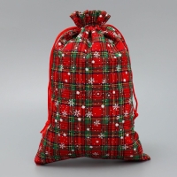 Мешочек подарочный холща &laquo;Новогодняя клетка&raquo;, снежинки, 20 х 30 см +/- 1.5 см, Новый год