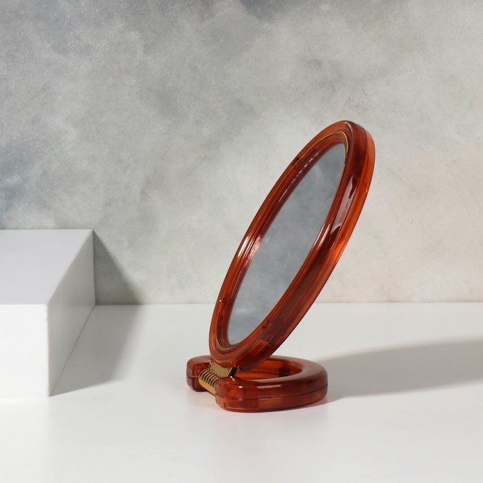 Зеркало настольное - подвесное &laquo;Овал&raquo;, двустороннее, с увеличением, зеркальная поверхность 6 &times; 9,3 см, цвет &laquo;янтарный&raquo;