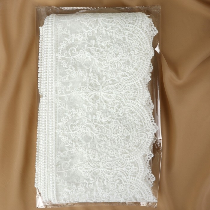 Кружево на сетке, 145 мм &times; 11 &plusmn; 1 м, цвет айвори