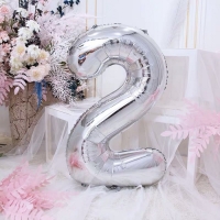 Шар фольгированный 40" &laquo;Цифра 2&raquo;, цвет серебряный