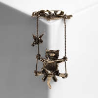 Брошь &laquo;Кот на качелях&raquo;, цвет чернёное золото