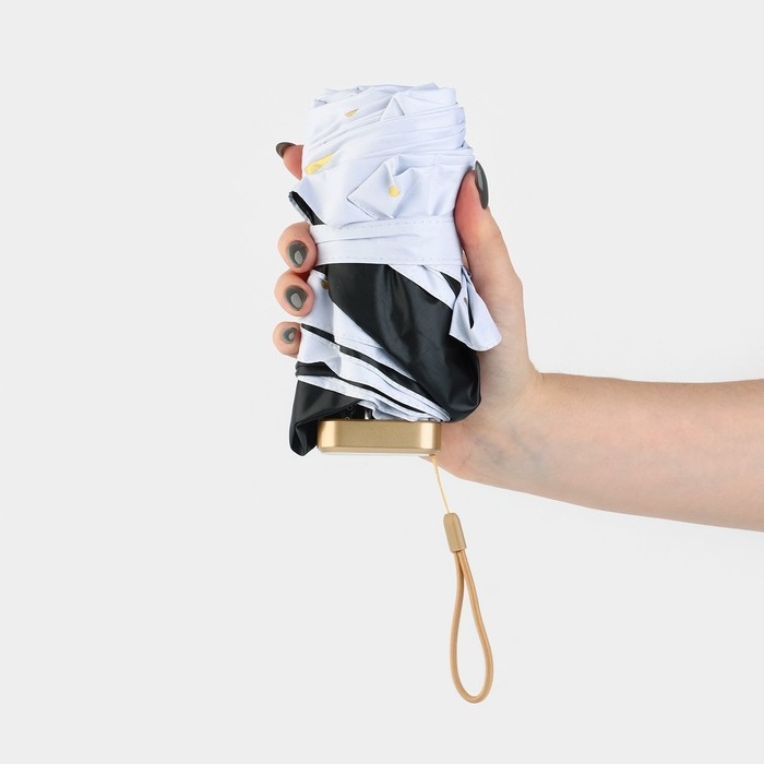 Зонт женский механический, 6 спиц, цвет белый в золотой горошек.