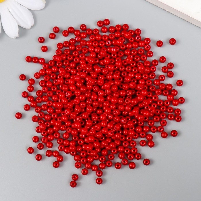 Набор бусин "Рукоделие" пластик, диаметр 4 мм, 25 гр, алый