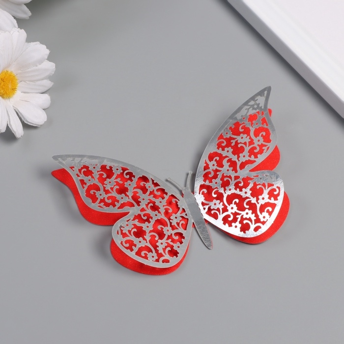 Наклейка бумага, пластик "Цветочные бабочки" блёстки цветные набор 12 шт 12 см, 10 см 8 см   1052425