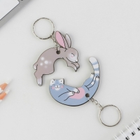 Брелок для ключей парный &laquo;Заяц и кот&raquo;, деревянный, 5,6 х 3,2