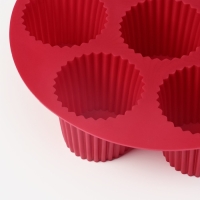 Форма для выпечки Доляна &laquo;Рифленый круг&raquo;, силикон, 20&times;20&times;5 см, 7 ячеек (5,5&times;5 см), цвет бордовый