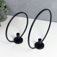 Подсвечник металл "Лофт. Круги" чёрный набор 2 шт 23х23х7 29х29х7 см