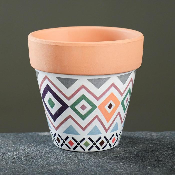 Горшок "Трапеция" терракот с узором, 9х9см, МИКС