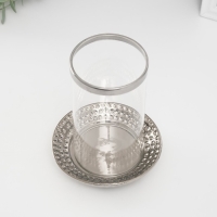 Подсвечник керамика, стекло на 1 свечу "Моро" d=8 см серебро 12х12х17,2 см