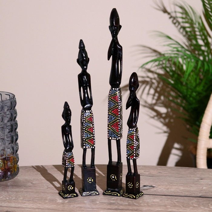 Статуэтки "Семья аборигенов" дерево (набор 4 штуки) 40,30,25,20 см   МИКС