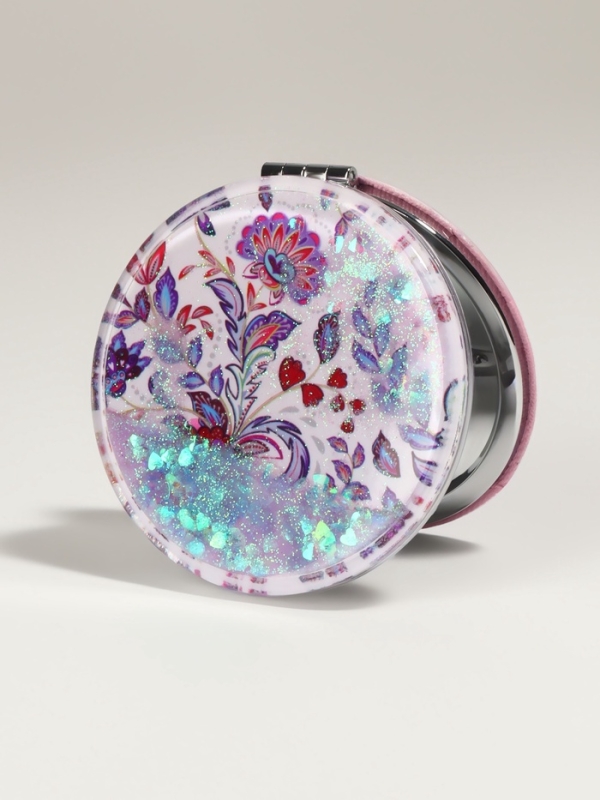 Зеркало складное &laquo;Цветы&raquo;, d = 7,2 см, с увеличением, цвет сиреневый/фиолетовый