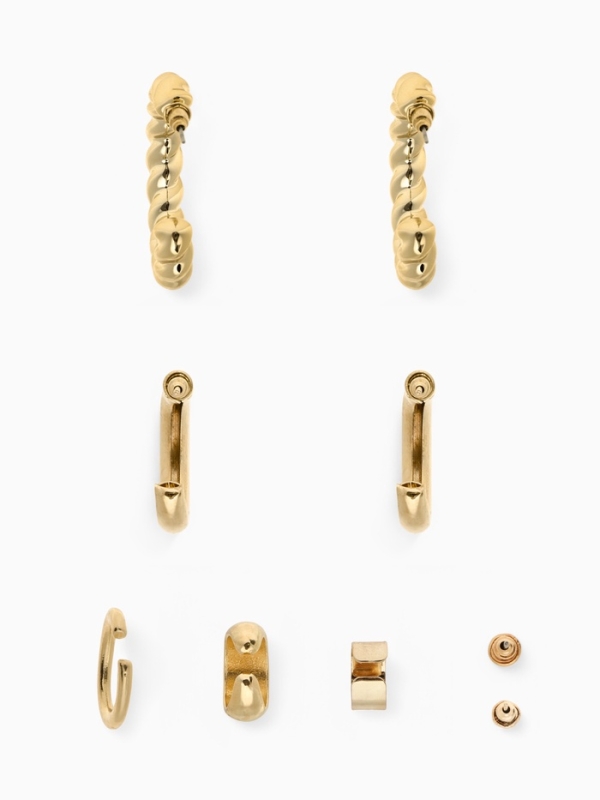 Набор серьги и каффы 9 шт. &laquo;Кольца&raquo; переплетение, цвет золото