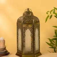 Подсвечник фонарь "Золотое кружево" железо 25х25х43,5 см