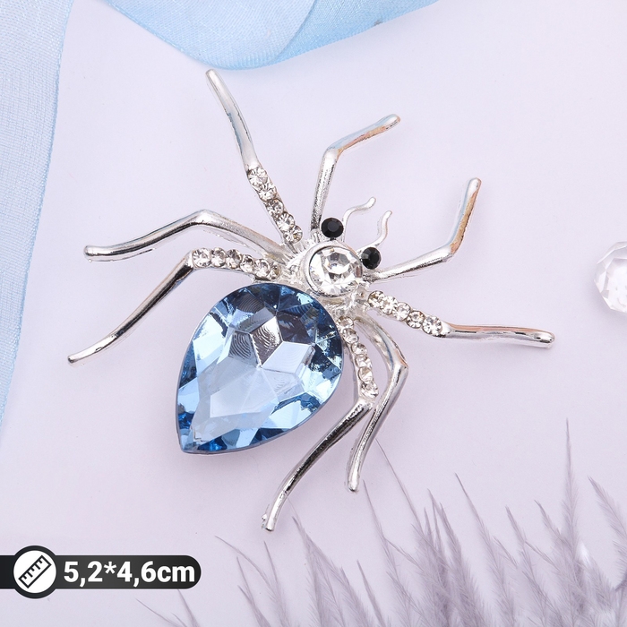 Брошь &laquo;Паук&raquo;, цвет бело-синий в серебре