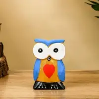 Набор сувенирный "Совята с сердечком" дерево H 15, 13, 11 см, цв. голубой с золотом