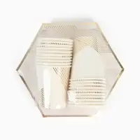 Набор посуды для праздника на 20 персон, белый с золотом (тарелки 23 см, стакан 250 мл)