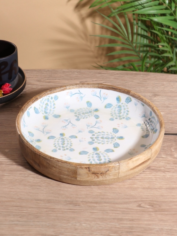 Блюдо "Черепаха и цветы" дерево манго 25х25х4,5 см