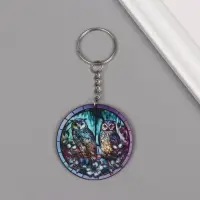 Брелок дерево "Две совы в ночном лесу" 4,6х4,6х0,3 см