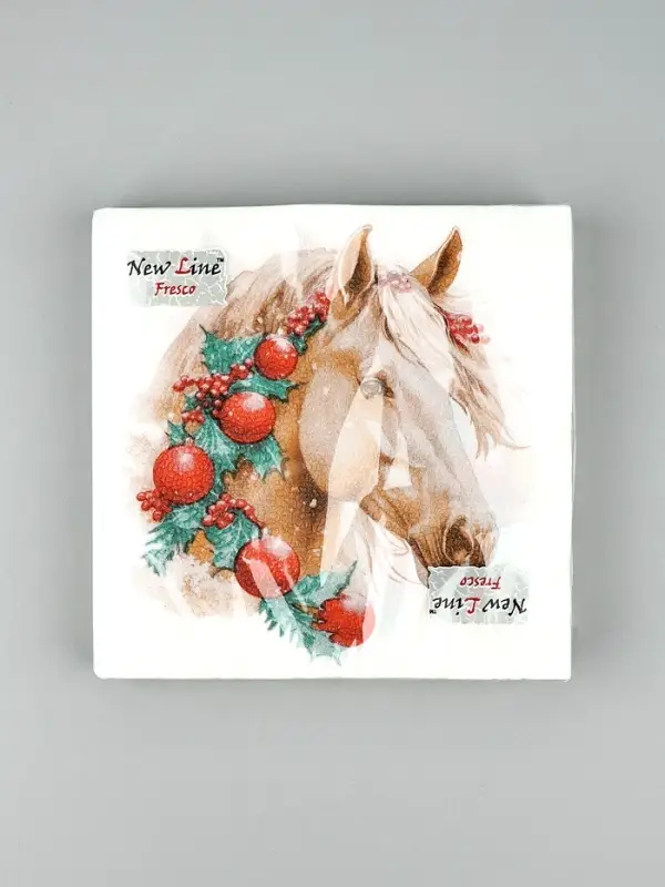 Салфетки бумажные New Line Fresco &laquo;Белая лошадь с новогодними украшениями&raquo;, 33х33 см, 2 слоя 20 лист
