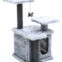 Домик для кошек с когтеточкой, квадратный, 3х-этажный, 33 &times; 42 &times; 63 см, ковролин, серая