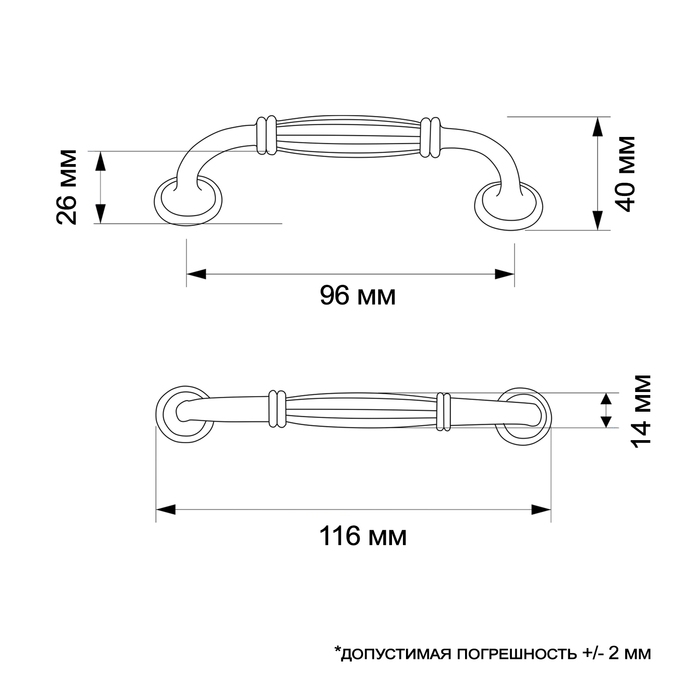 Ручка-скоба PC176AC LIGHT, м/о 96 мм, цвет медь