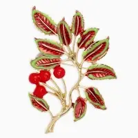 Брошь "Веточка Калины", цвет красно-коричневый в золоте