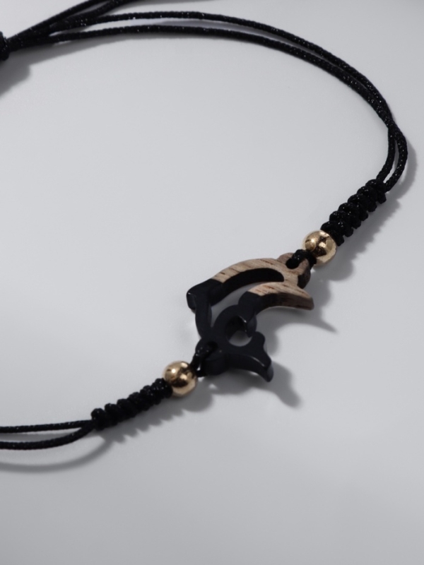 Браслет ассорти на нити &laquo;Дельфинчик&raquo; на нити, цвет чёрный в золоте