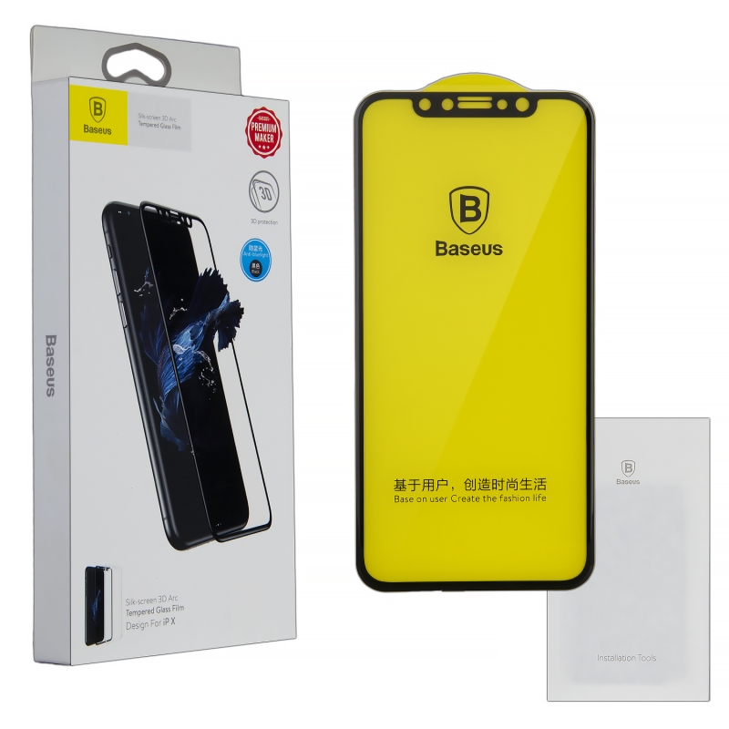 Защитное стекло iPh XS 3D Baseus черное Anti-Blue