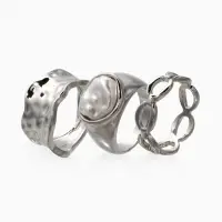 Набор колец 3 шт "Новый стиль" жемчуг,цепь, размер МИКС, цвет белый в серебре