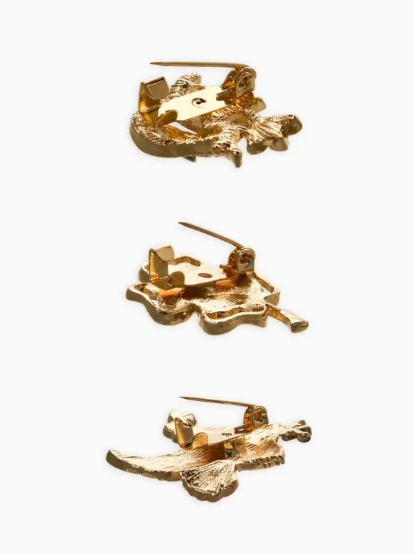 Броши "Голубь, клевер, подснежник" (набор 3шт), цветной в золоте