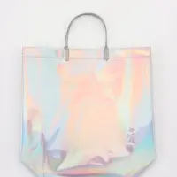 Пакет подарочный ПВХ, голография, серебро, пластикова ручка, 32&times;28&times;11 см