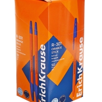 Ручка шариковая ErichKrause R-301 Orange Stick, узел 0.7 мм, чернила синие, длина линии письма 2000 метров, штрихкод на ручке