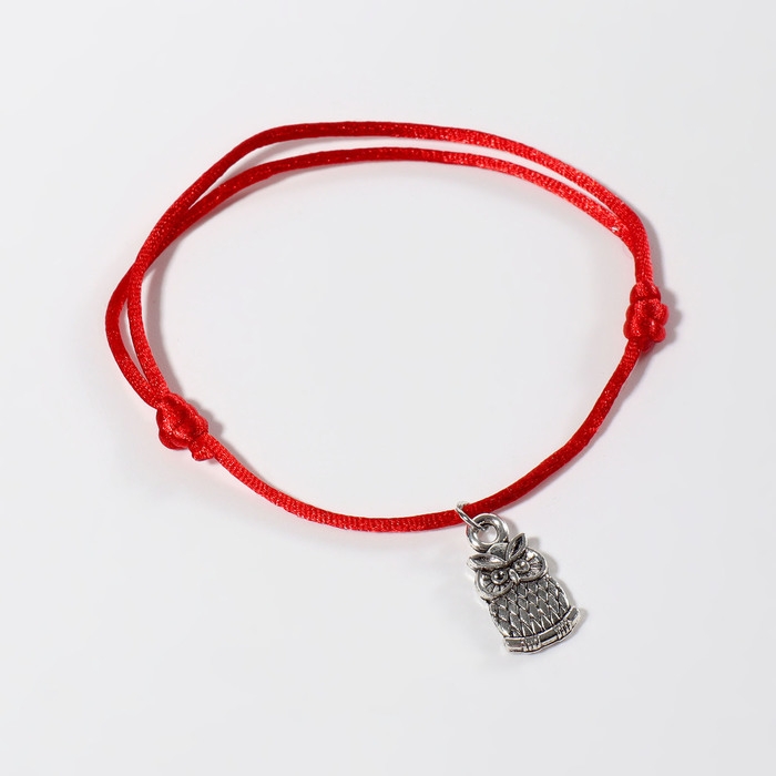 Браслет-оберег &laquo;Красная нить&raquo; кошельковая сова, цвет чернёное серебро, 20 см