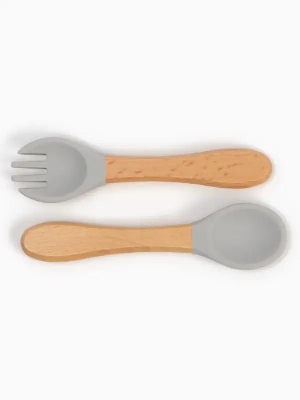 Тарелка детская секционная с ложкой и вилкой, 3 секции, серый, Mum&Baby