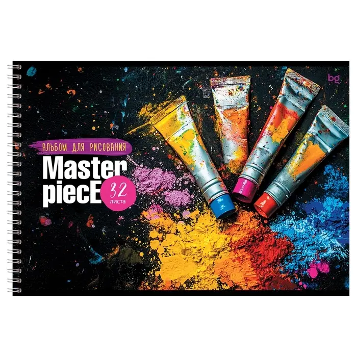 Альбом для рисования А4, 32 листа на гребне, BG &laquo;Шедевр&raquo;, обложка мелованный картонМИКС