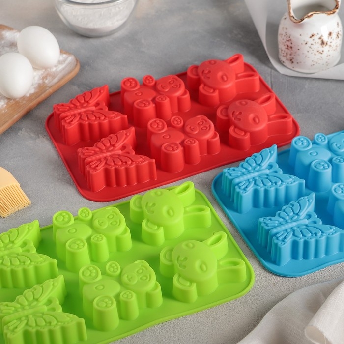 Форма для выпечки Доляна &laquo;Животные. Зоопарк&raquo;, силикон, 26&times;17 см, 6 ячеек (7,2&times;6,4 см), цвет МИКС