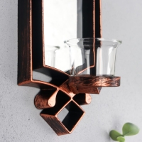 Подсвечник пластик, стекло на 1 свечу "Зеркальный свет" н-р 2 шт d-4 см бронза 8х11,5х37 см   906887